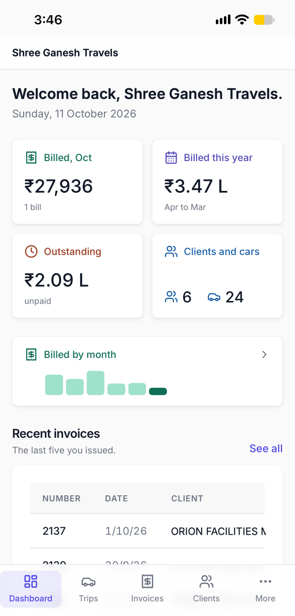 TaxiMunshi dashboard on a phone